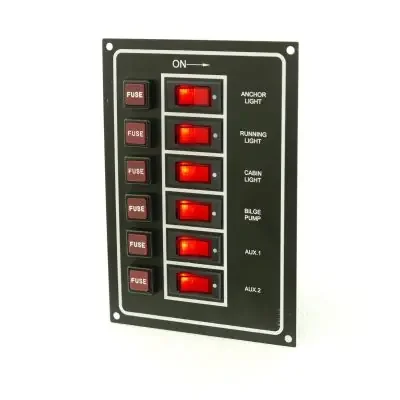 6 Gang Aluminium Switch Panel With Fuse And Rocker Switch – 12V