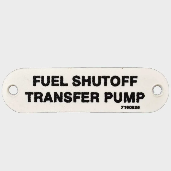 Marquis Boat Label Tag 7160925 | Fuel Shutoff Transfer Pump White Plastic
